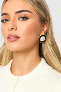 Statement Earrings*boohoo Pearl Detail Oversized Stud Earrings gold