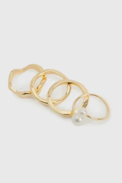 Rings*boohoo Pearl Detail Ring Multipack gold