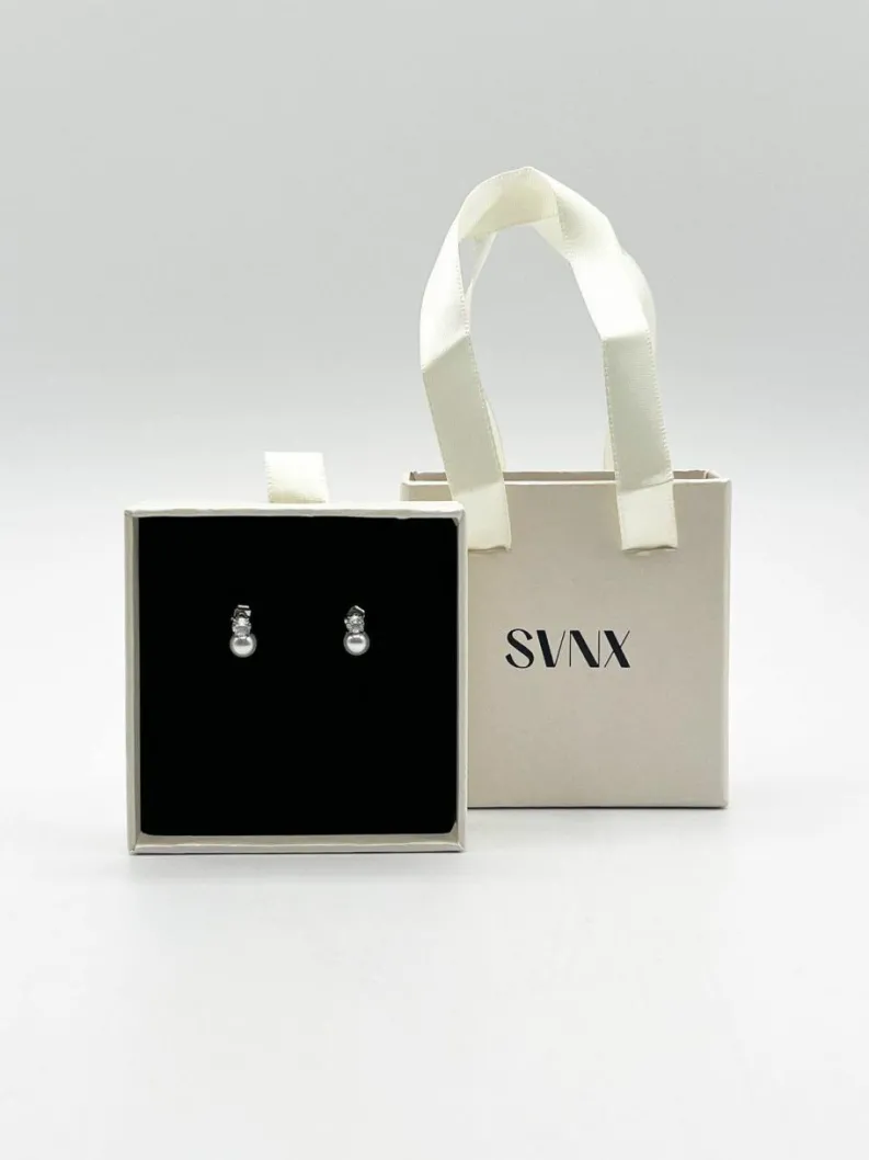 Earrings*SVNX Pearl Diamante Earrings in Silver
