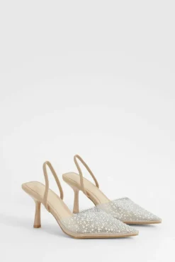 Heels*boohoo Pearl Embellished Slingback Court Heels nude