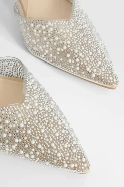 Heels*boohoo Pearl Embellished Slingback Court Heels nude