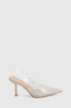 Heels*boohoo Pearl Embellished Slingback Court Heels nude