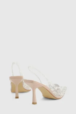 Heels*boohoo Pearl Embellished Slingback Court Heels nude