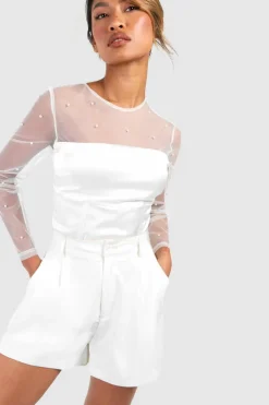 Long Sleeve Tops*boohoo Pearl Satin Long Sleeve Top white