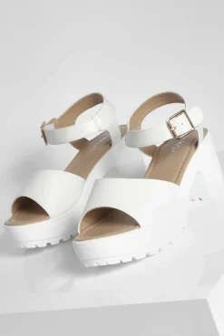 Flats|Sandals*boohoo Peep Toe Two Part Cleated Sandals white