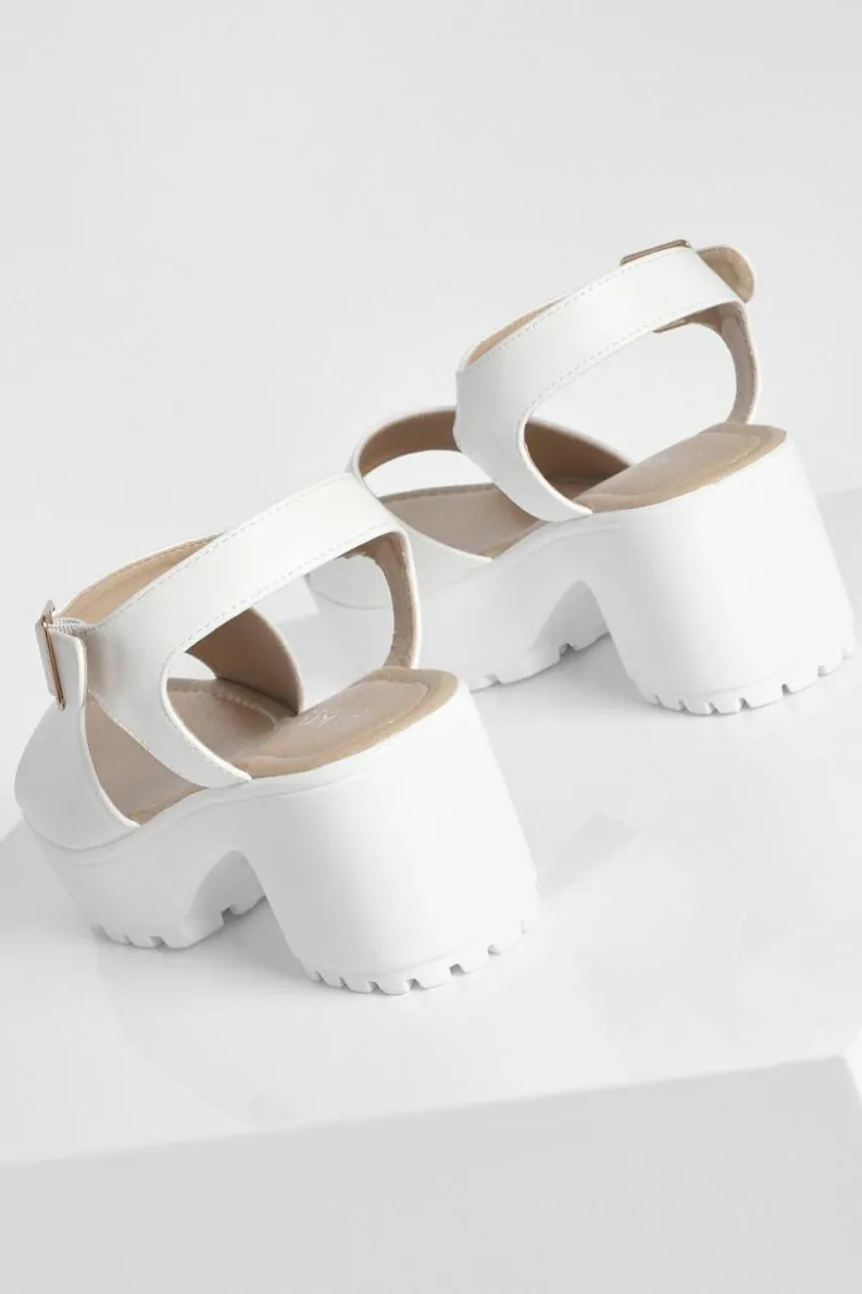 Flats|Sandals*boohoo Peep Toe Two Part Cleated Sandals white