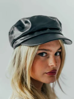 Hats & Gloves|Hats & Gloves*SVNX Penelope PU Leather Baker Boy In Black