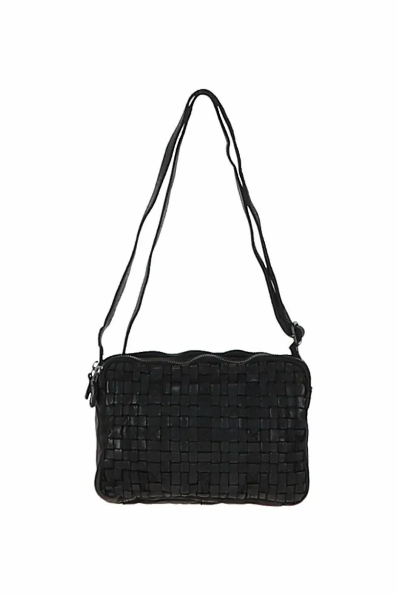 Shoulder Bags*Ashwood Leather Perfezione' Three Section Vintage Woven Leather Shoulder Bag Black