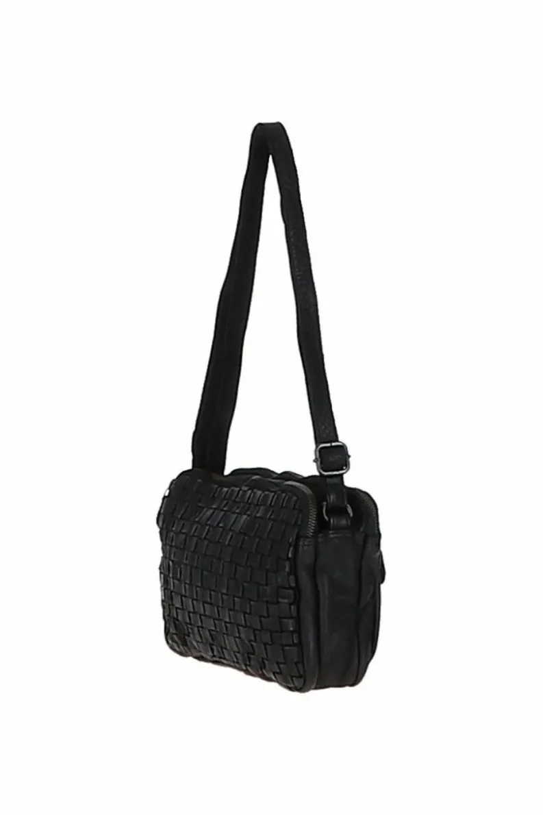 Shoulder Bags*Ashwood Leather Perfezione' Three Section Vintage Woven Leather Shoulder Bag Black