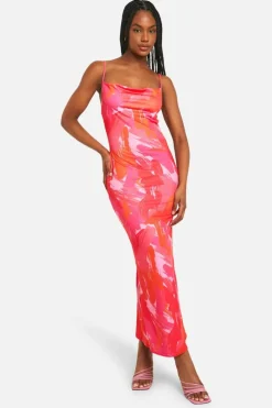 Bodycon Dresses|Maxi Dresses*boohoo Petite Abstract Cowl Maxi Dress pink