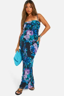 Bodycon Dresses|Maxi Dresses*boohoo Petite Abstract Floral Ruffle Maxi Dress purple