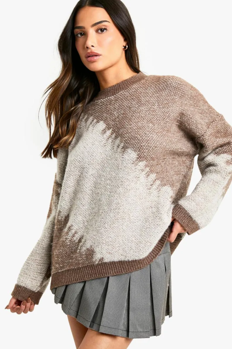 Jumpers|Jumpers & Cardigans*boohoo Petite Abstract Jacquard Knitted Jumper stone