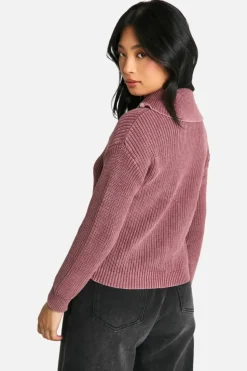 Cardigans*boohoo Petite Acid Wash Zip Through Collared Cardigan mauve