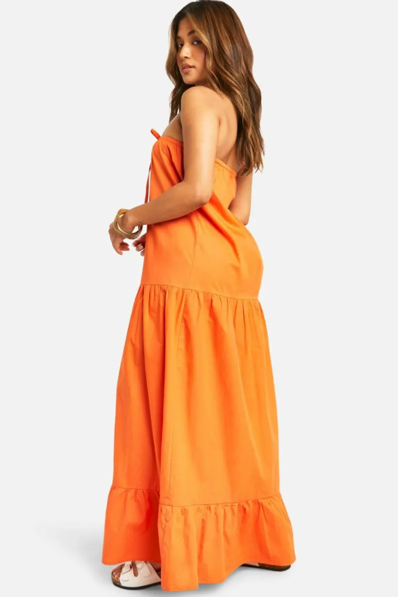 Smock Dresses*boohoo Petite Bandeau Trapeze Maxi Dress orange