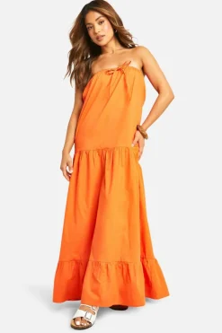 Smock Dresses*boohoo Petite Bandeau Trapeze Maxi Dress orange