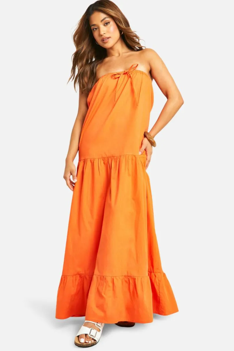 Smock Dresses*boohoo Petite Bandeau Trapeze Maxi Dress orange