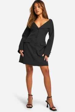 Blazer Dresses|Suits & Tailoring*boohoo Petite Bardot Blazer Dress black