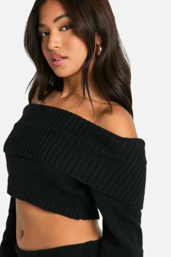 Jumpers|Jumpers & Cardigans*boohoo Petite Bardot Cropped Knitted Jumper black