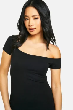 Bodycon Dresses*boohoo Petite Basic Cotton Asym Neck Bodycon Maxi Dress black