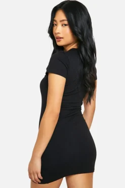 Bodycon Dresses*boohoo Petite Basic Cotton Crew Neck Bodycon Dress black
