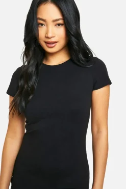 Bodycon Dresses*boohoo Petite Basic Cotton Crew Neck Bodycon Dress black