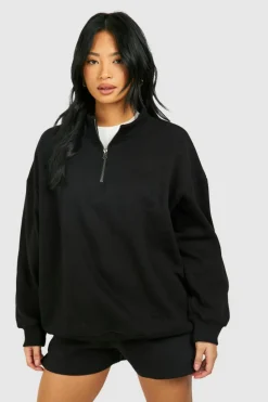Sweatshirts|Hoodies & Sweatshirts*boohoo Petite Basic Oversized Half Zip Sweatshirt black