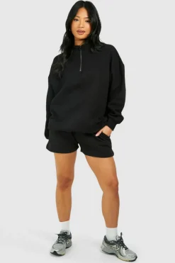 Sweatshirts|Hoodies & Sweatshirts*boohoo Petite Basic Oversized Half Zip Sweatshirt black