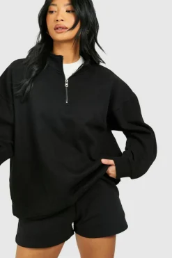 Sweatshirts|Hoodies & Sweatshirts*boohoo Petite Basic Oversized Half Zip Sweatshirt black