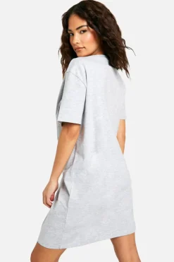 Shirt Dresses|T-Shirt Dresses*boohoo Petite Basic Vneck Oversized T-shirt Dress grey