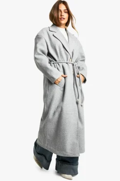 Up To 80% Off Winter Warmers|Wool Look Coats*boohoo Petite Belt Detail Wool Look Maxi Coat grey marl