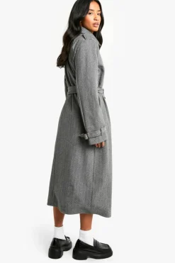 Up To 80% Off Winter Warmers|Wool Look Coats*boohoo Petite Belted Herringbone Wool Look Coat grey