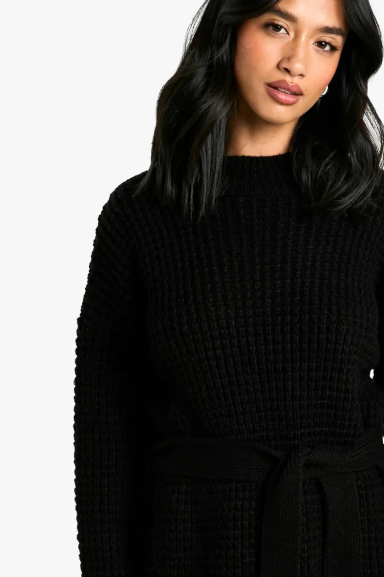 Jumper Dresses|Jumper Dresses*boohoo Petite Belted Knitted Jumper Dress black