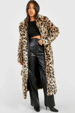 Up To 80% Off Winter Warmers|Faux Fur Coats*boohoo Petite Belted Faux Fur Maxi Coat leopard