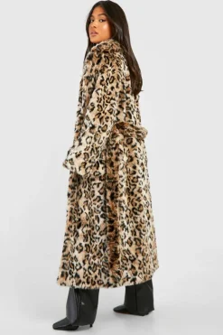 Up To 80% Off Winter Warmers|Faux Fur Coats*boohoo Petite Belted Faux Fur Maxi Coat leopard