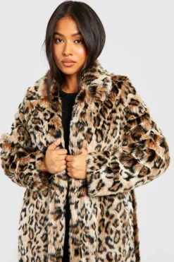 Up To 80% Off Winter Warmers|Faux Fur Coats*boohoo Petite Belted Faux Fur Maxi Coat leopard