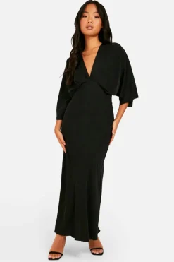 Maxi Dresses*boohoo Petite Bias Cut Angel Sleeve Maxi Dress black