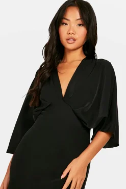 Maxi Dresses*boohoo Petite Bias Cut Angel Sleeve Maxi Dress black