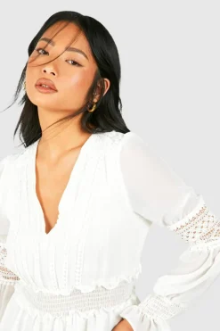 Skater Dresses|Maxi Dresses*boohoo Petite Boho Lace Detail Tierred Maxi Dress ivory