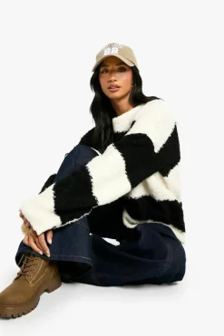 Jumpers*boohoo Petite Borg Diagonal Stripe Slouchy Knitted Jumper black