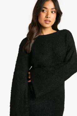Maxi Dresses|Jumper Dresses*boohoo Petite Borg Flare Sleeve Knitted Maxi Dress black