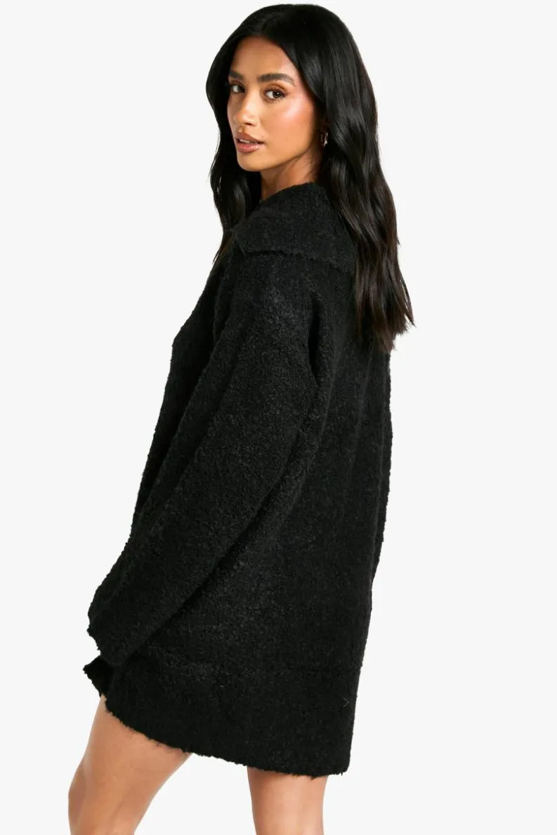 Jumper Dresses|Jumper Dresses*boohoo Petite Borg Oversized Collar Detail Mini Dress black