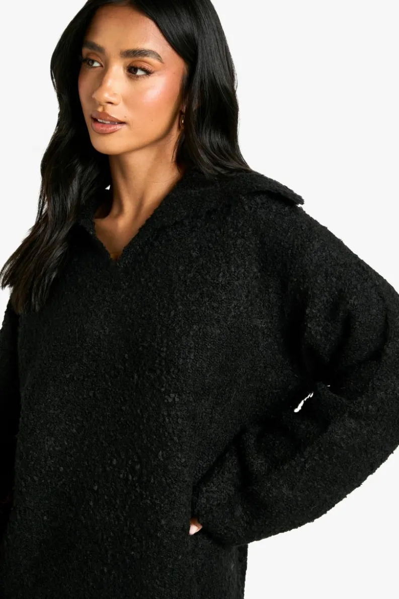 Jumper Dresses|Jumper Dresses*boohoo Petite Borg Oversized Collar Detail Mini Dress black