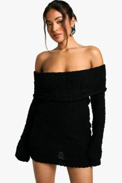 Jumpers|Jumpers & Cardigans*boohoo Petite Boucle Bardot Cropped Jumper black