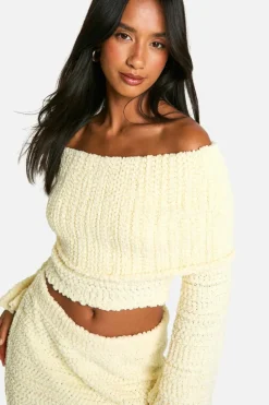 Jumpers|Jumpers & Cardigans*boohoo Petite Boucle Bardot Cropped Jumper butter