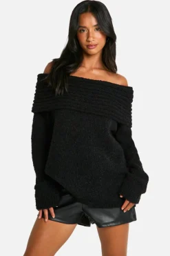 Jumpers|Knitwear*boohoo Petite Boucle Bardot Jumper black