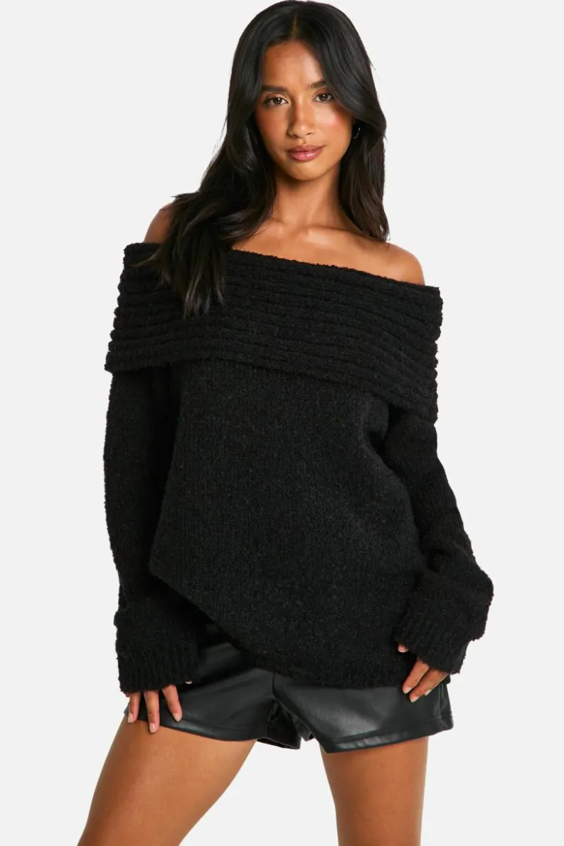 Jumpers|Knitwear*boohoo Petite Boucle Bardot Jumper black