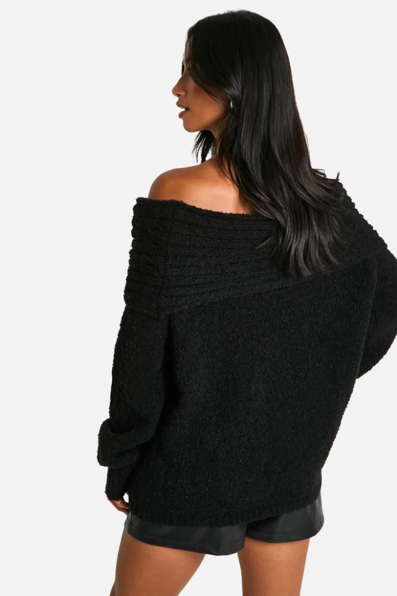 Jumpers|Knitwear*boohoo Petite Boucle Bardot Jumper black