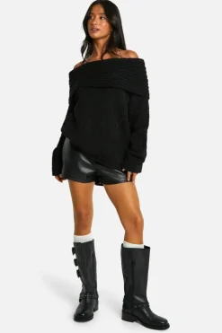 Jumpers|Knitwear*boohoo Petite Boucle Bardot Jumper black