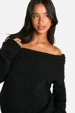 Jumpers|Knitwear*boohoo Petite Boucle Bardot Jumper black