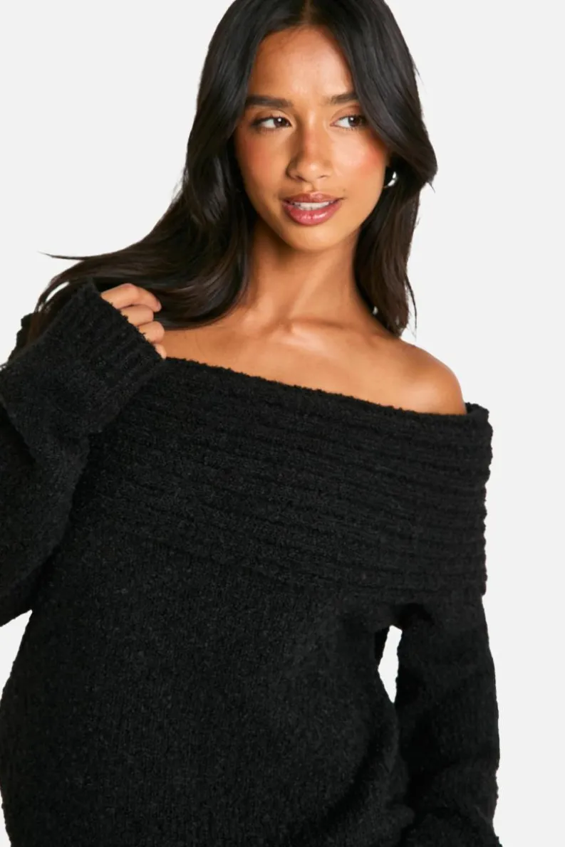 Jumpers|Knitwear*boohoo Petite Boucle Bardot Jumper black
